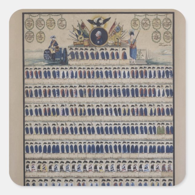 Pegatina Cuadrada Uniformes prusianos de la época de Frederick (Anverso)
