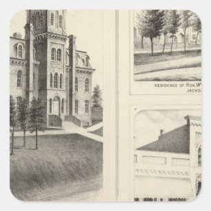 Pegatina Cuadrada Union High School, residence y Jackson County Bank