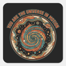 Pegatina Cuadrada Universo Cósmico En Movimiento - Camiseta Retro