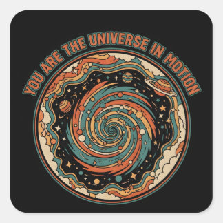 Pegatina Cuadrada Universo Cósmico En Movimiento - Camiseta Retro