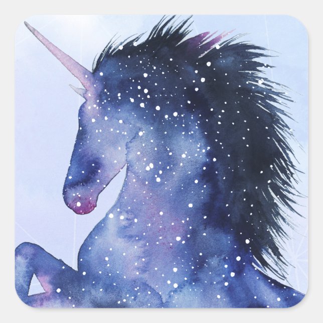 Pegatina Cuadrada Universo de Unicornio - Cósmico (Anverso)