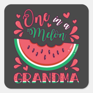 Pegatina Cuadrada Uno en un Fiesta del Día B de la Abuela de Melón
