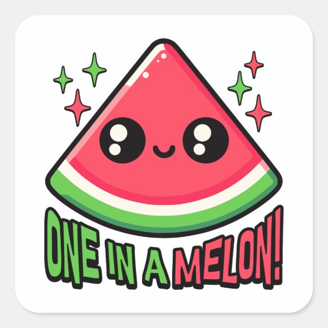 Pegatina Cuadrada ¡Uno En Un Melón! Cute Watermelon Pun (Anverso)