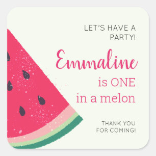 Pegatina Cuadrada Uno En Un Melón De Melón Primer Cumpleaños