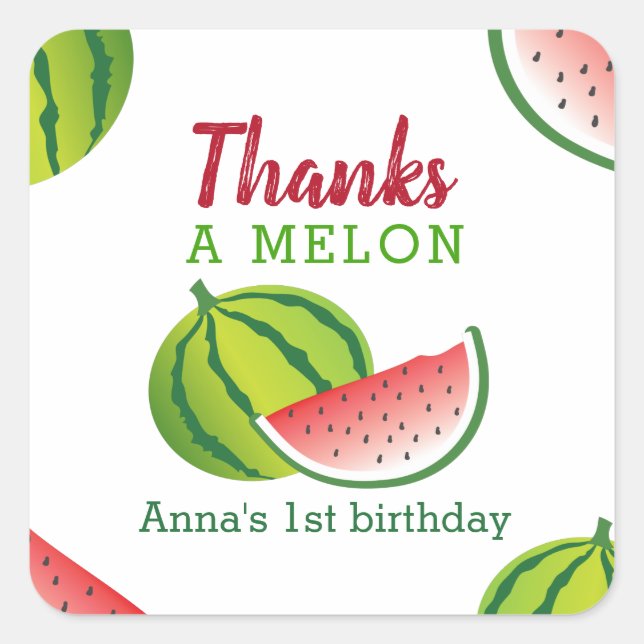 Pegatina Cuadrada Uno en un Melón Gracias (Anverso)