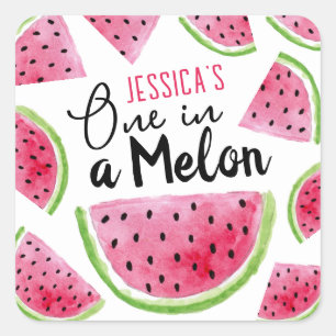 Pegatina Cuadrada Uno en una fiesta de cumpleaños de Melón
