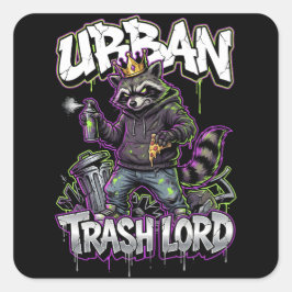 Pegatina Cuadrada Urban Graffiti Raccoon Trash Lord Wall Art