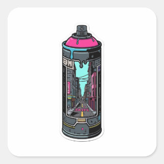 Pegatina Cuadrada Urban Street Art Graffiti Spray Can 3D Sticker