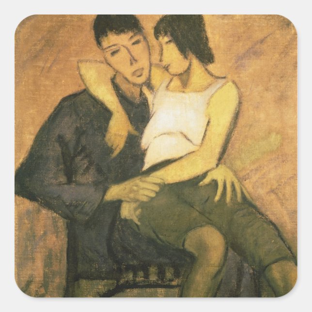 Pegatina Cuadrada Urbanite Couple, 1920 (aceite en lona) (Anverso)