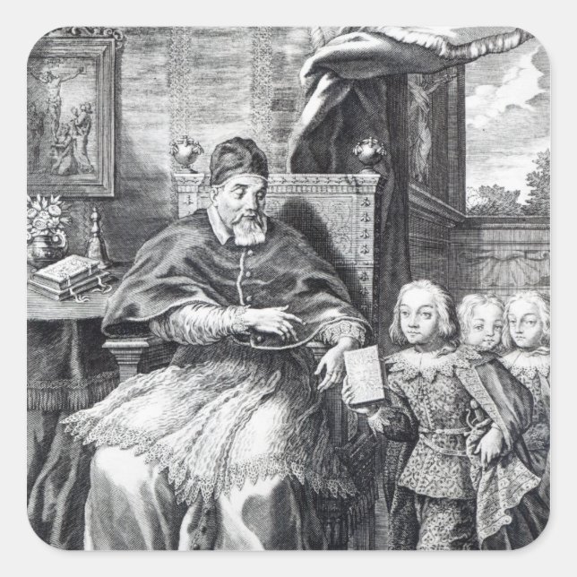 Pegatina Cuadrada Urbano VIII con sus sobrinos (Anverso)