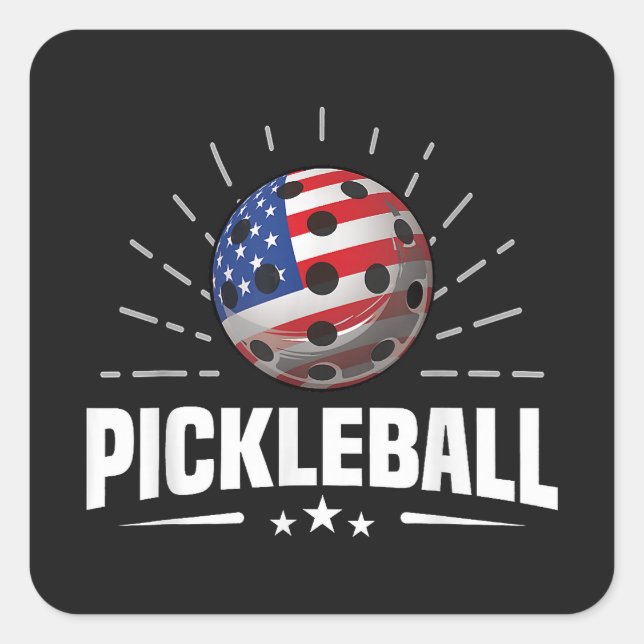Pegatina Cuadrada US American Flag Pickleball Player (Anverso)