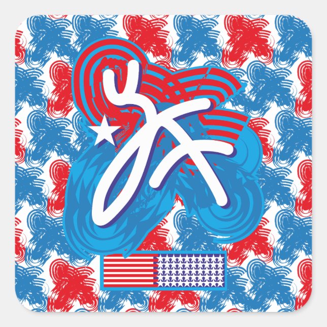 PEGATINA CUADRADA USA/EEUU FLAG SIMPLIFIED TEXT BY MASANSER PIXELAT (Anverso)