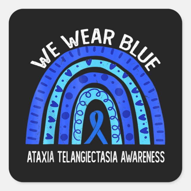 Pegatina Cuadrada Usamos Azul Para Ataxia Telangiectasia Conciencia  (Anverso)