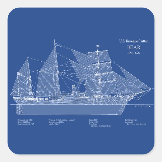 Pegatina Cuadrada USCGRC USRC Bear - ABD (Anverso)