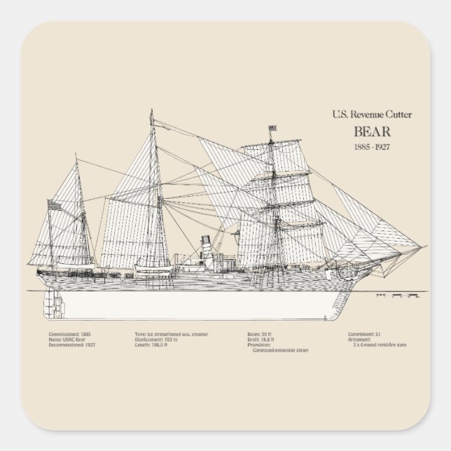 Pegatina Cuadrada USCGRC USRC Bear - SBD (Anverso)