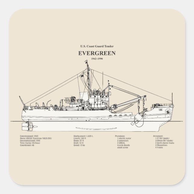 Pegatina Cuadrada USCGT Evergreen wlb-295 - SBD (Anverso)
