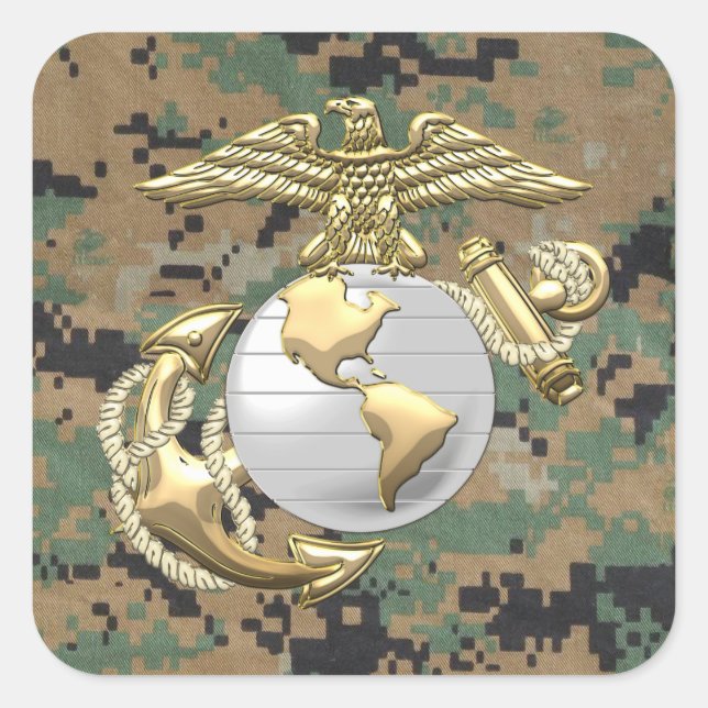 Pegatina Cuadrada USMC Eagle, globo y ancla (EGA) [3D] (Anverso)