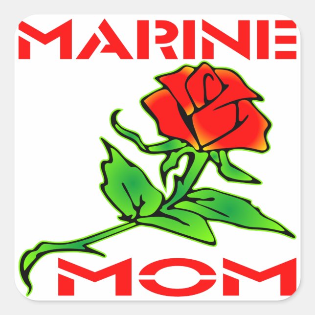 Pegatina Cuadrada USMC Marine Mom Rosa (Anverso)