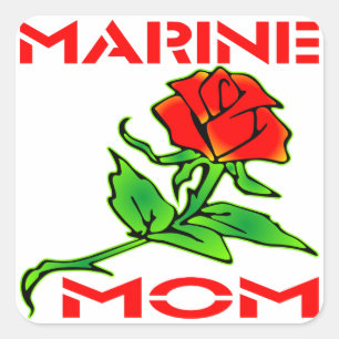 Pegatina Cuadrada USMC Marine Mom Rosa