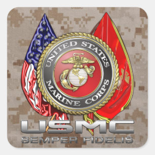 Pegatina Cuadrada USMC Semper Fi [3D]