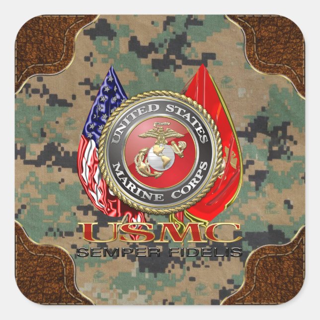 Pegatina Cuadrada USMC Semper Fi [Edición Especial] [3D] (Anverso)