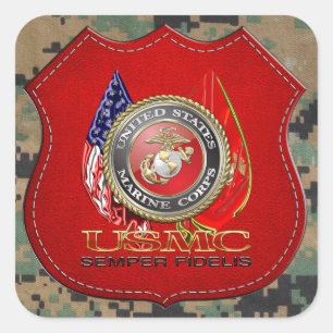 Pegatina Cuadrada USMC Semper Fi [Edición Especial] [3D]