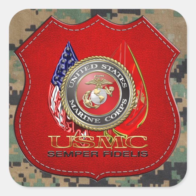 Pegatina Cuadrada USMC Semper Fi [Edición Especial] [3D] (Anverso)
