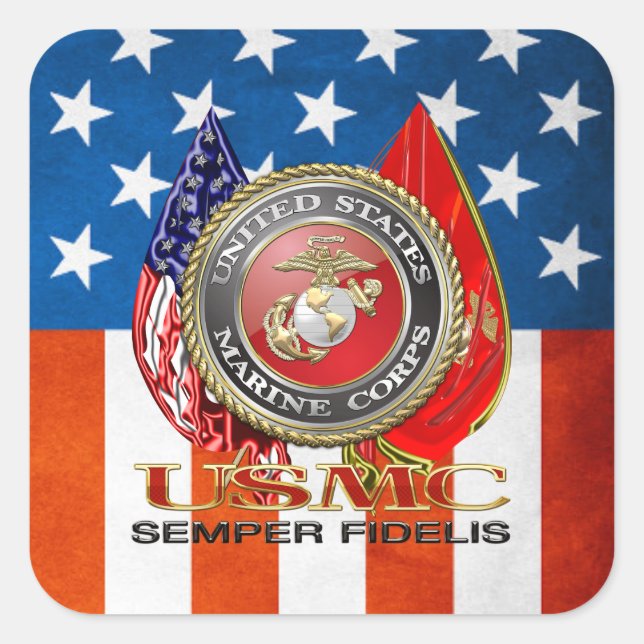Pegatina Cuadrada USMC Semper Fi [Edición Especial] [3D] (Anverso)