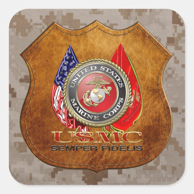 Pegatina Cuadrada USMC Semper Fi [edición especial] [3D] (Anverso)