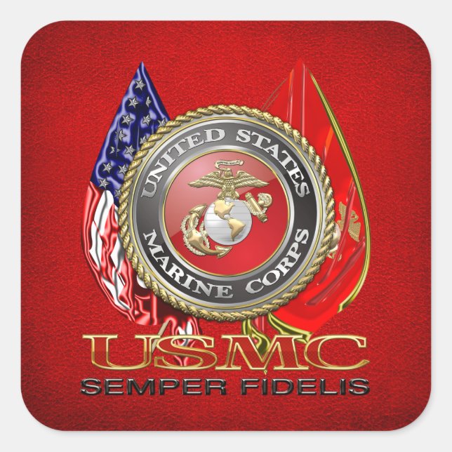 Pegatina Cuadrada USMC Semper Fi [Edición Especial] [3D] (Anverso)