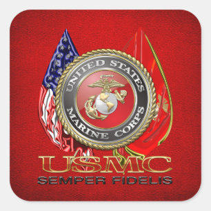 Pegatina Cuadrada USMC Semper Fi [Edición Especial] [3D]