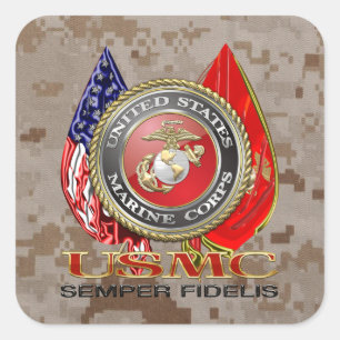 Pegatina Cuadrada USMC Semper Fi [Edición Especial] [3D]