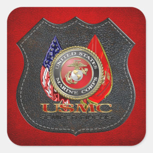 Pegatina Cuadrada USMC Semper Fi [Edición Especial] [3D]