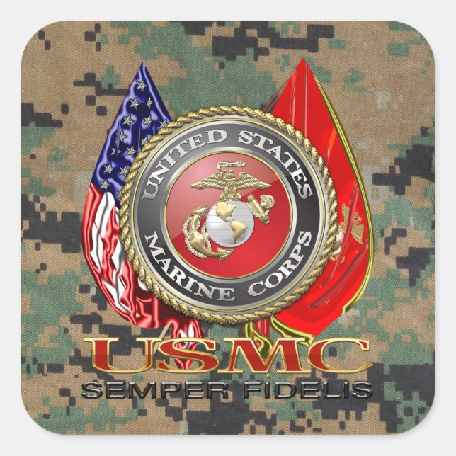 Pegatina Cuadrada USMC Semper Fi [Edición Especial] [3D] (Anverso)