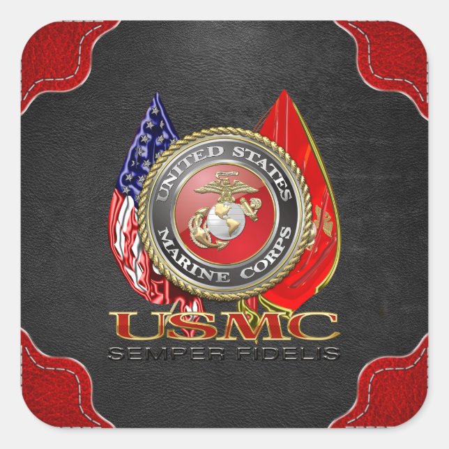Pegatina Cuadrada USMC Semper Fi [Edición Especial] [3D] (Anverso)