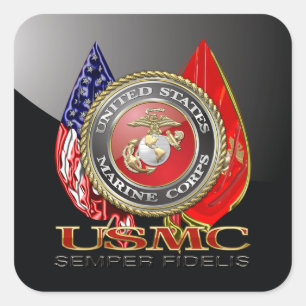 Pegatina Cuadrada USMC Semper Fi [Edición Especial] [3D]