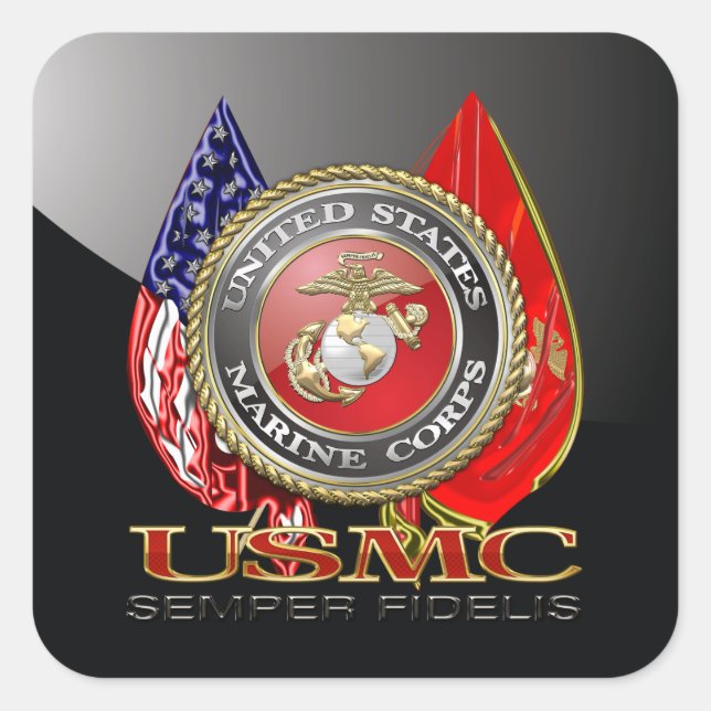 Pegatina Cuadrada USMC Semper Fi [Edición Especial] [3D] (Anverso)