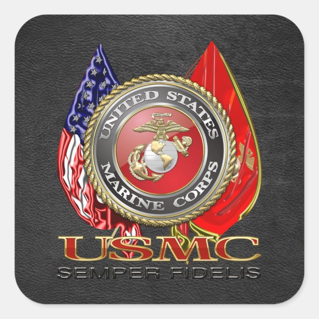 Pegatina Cuadrada USMC Semper Fi [Edición Especial] [3D] (Anverso)