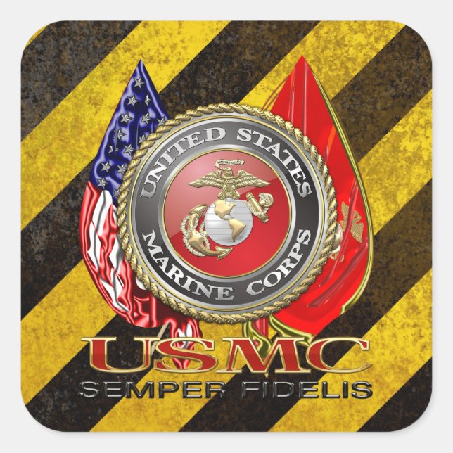 Pegatina Cuadrada USMC Semper Fi [edición especial] [3D] (Anverso)