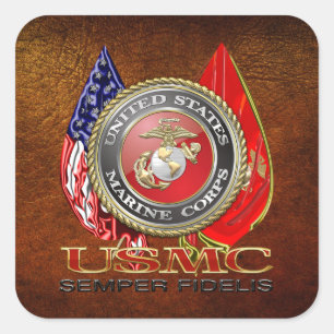 Pegatina Cuadrada USMC Semper Fi [Edición Especial] [3D]