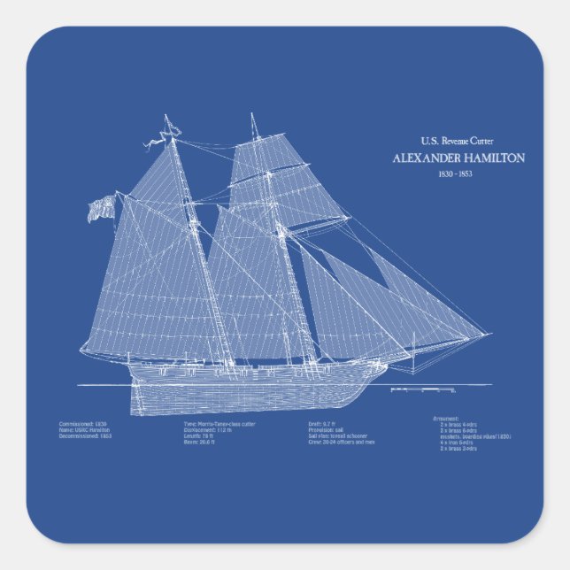 Pegatina Cuadrada USRC Alexander Hamilton - ABD (Anverso)