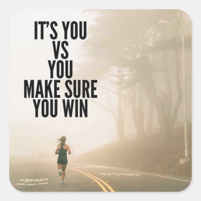 Pegatina Cuadrada USTED vs USTED - Motivación del entrenamiento de m (Anverso)