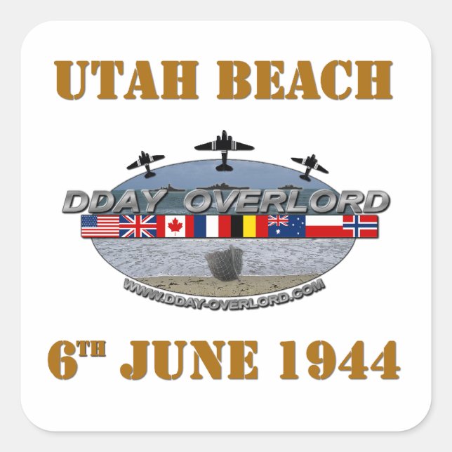 Pegatina Cuadrada Utah Beach 6th June 1944 (Anverso)