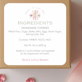 Pegatina Cuadrada Utensilios de cocina rosados para ingredientes de 