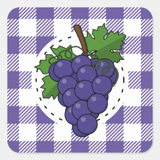 Pegatina Cuadrada Uvas sobre la pasta de violeta blanca (Anverso)