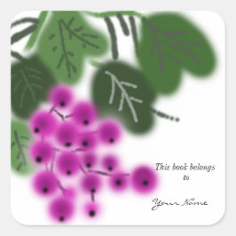 Pegatina Cuadrada uvas violetas y hojas verdes