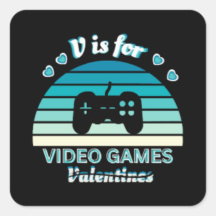 Pegatina Cuadrada V para Videojuegos No San Valentín - Gracioso Retr