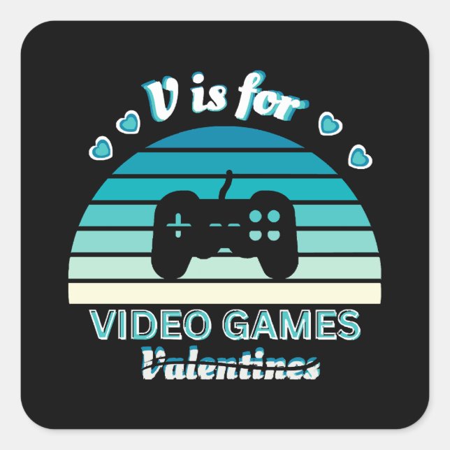 Pegatina Cuadrada V para Videojuegos No San Valentín - Gracioso Retr (Anverso)