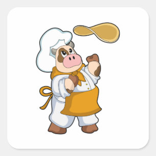 Pegatina Cuadrada Vaca cocinada con tos