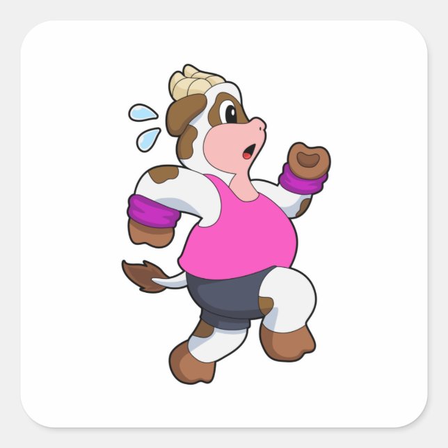 Pegatina Cuadrada Vaca en ejecución (Anverso)